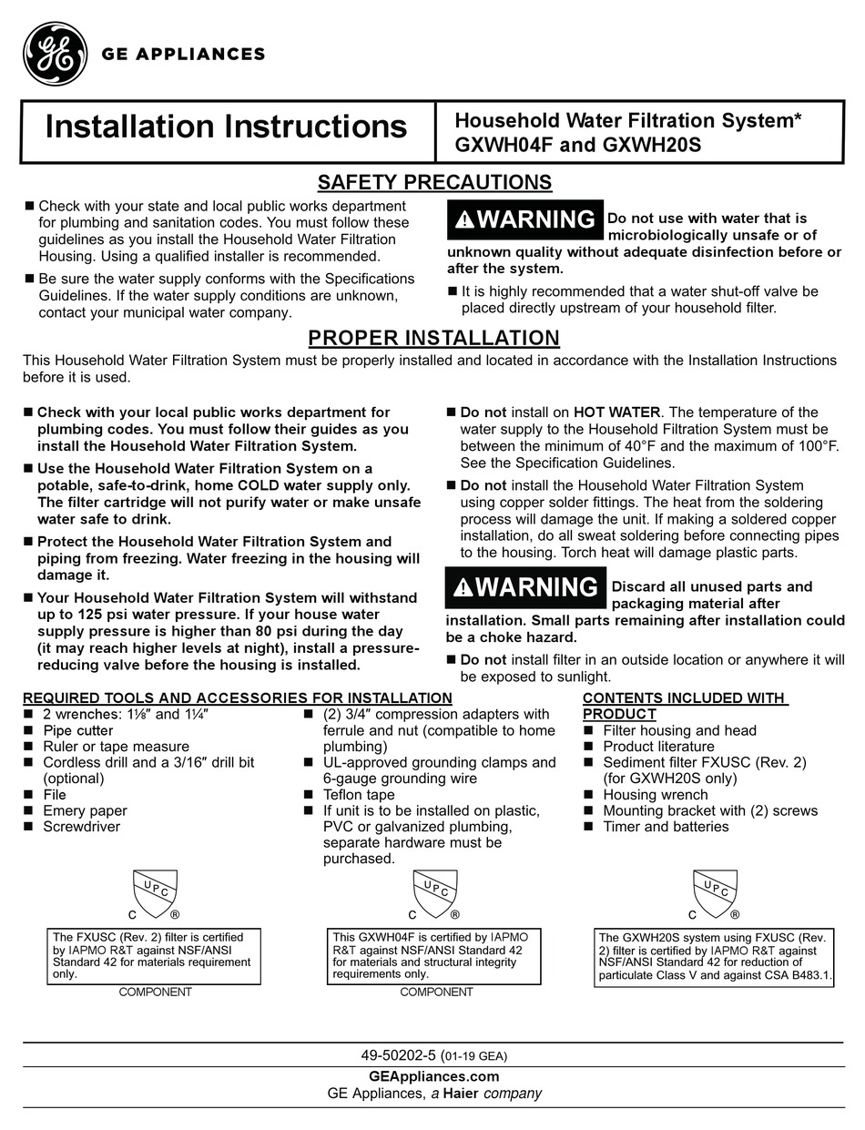 GE GXWH04F INSTALLATION INSTRUCTIONS MANUAL Pdf Download | ManualsLib