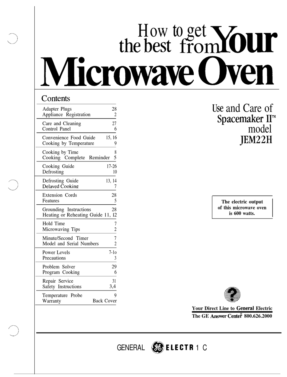 GE SPACEMAKER II JEM22H USE AND CARE MANUAL Pdf Download ManualsLib