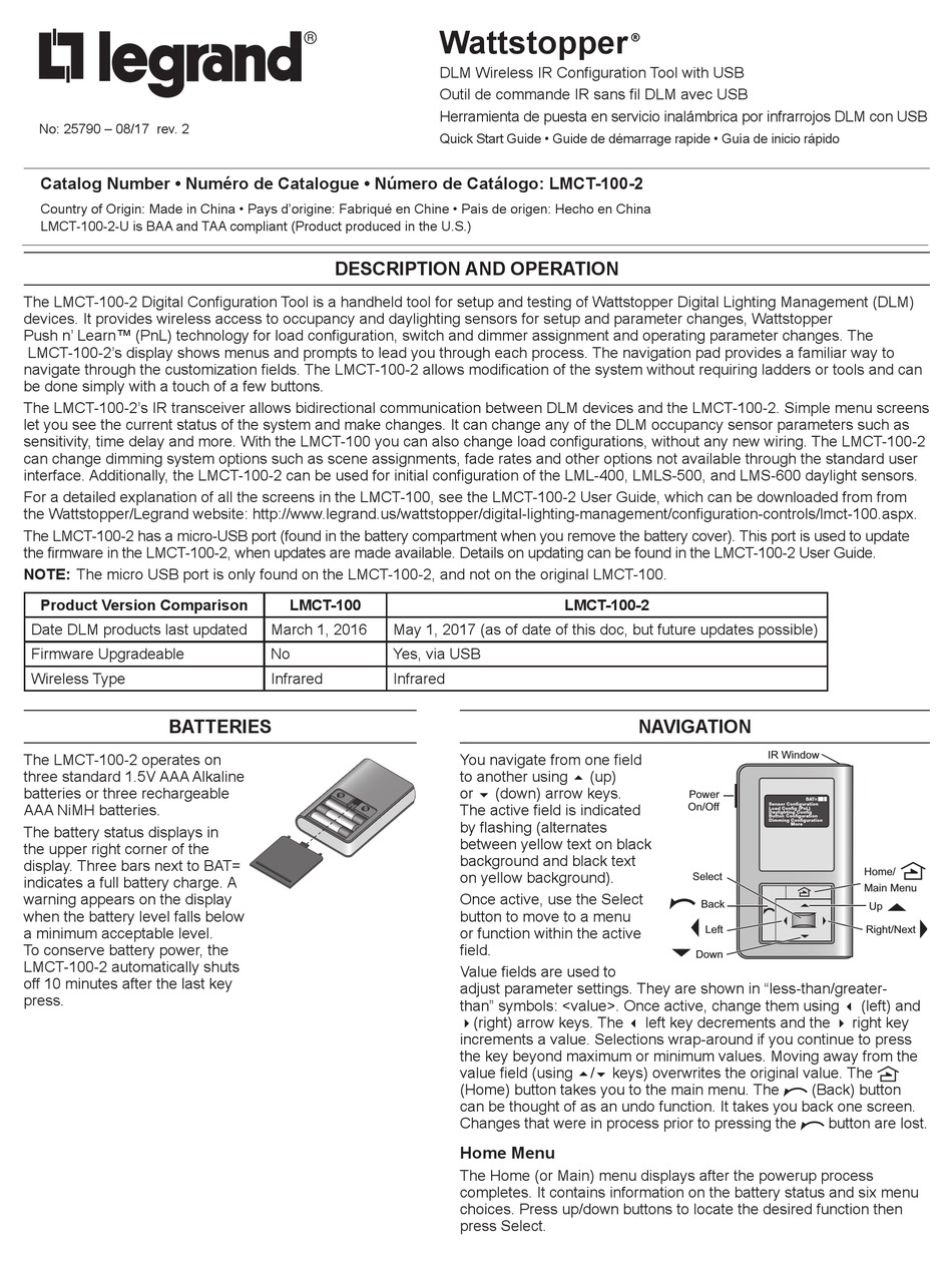 LEGRAND WATTSTOPPER LMCT-100-2 QUICK START GUDE Pdf Download | ManualsLib