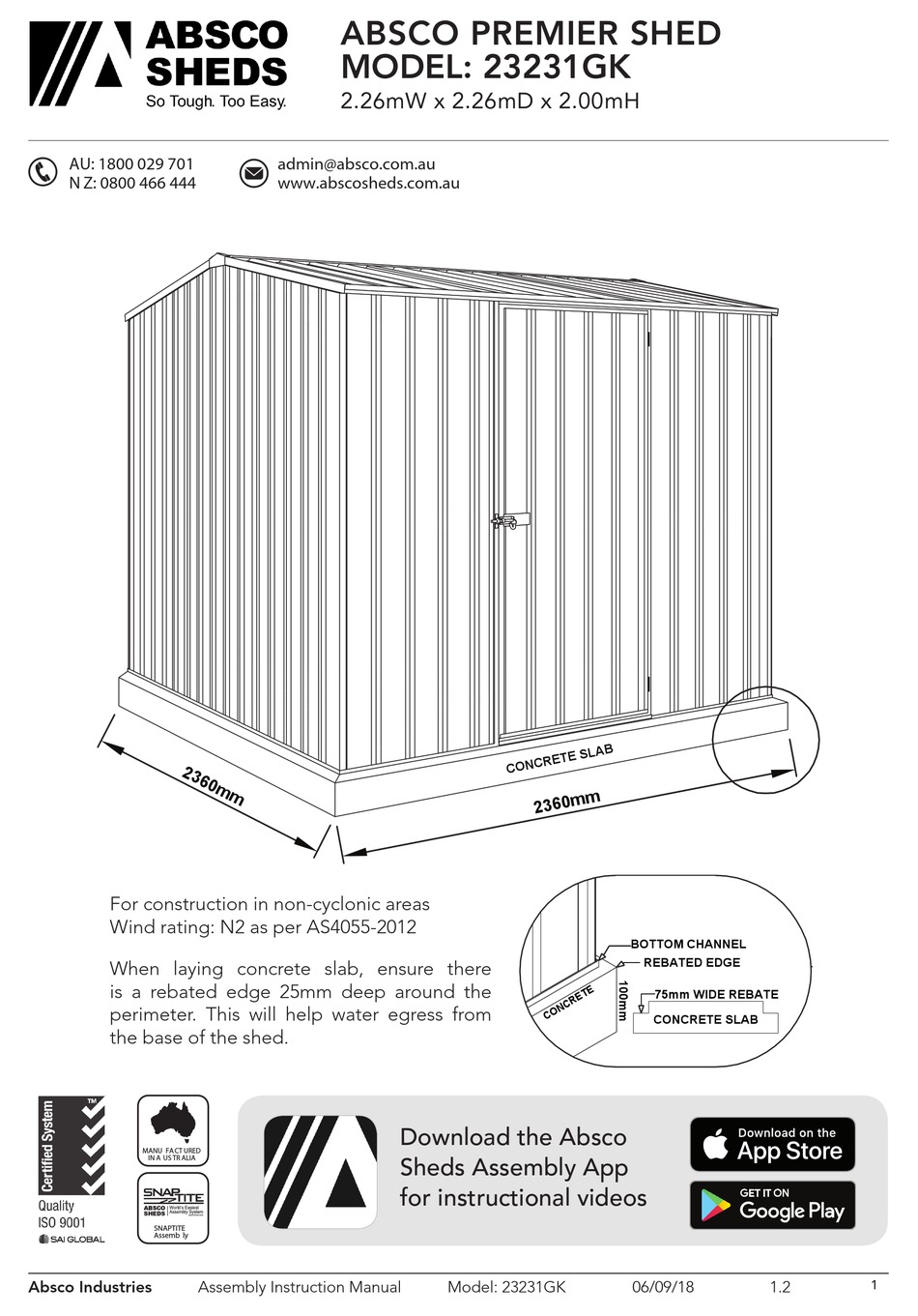 Absco Sheds Premier 23231gk Instruction Manual Pdf Download Manualslib