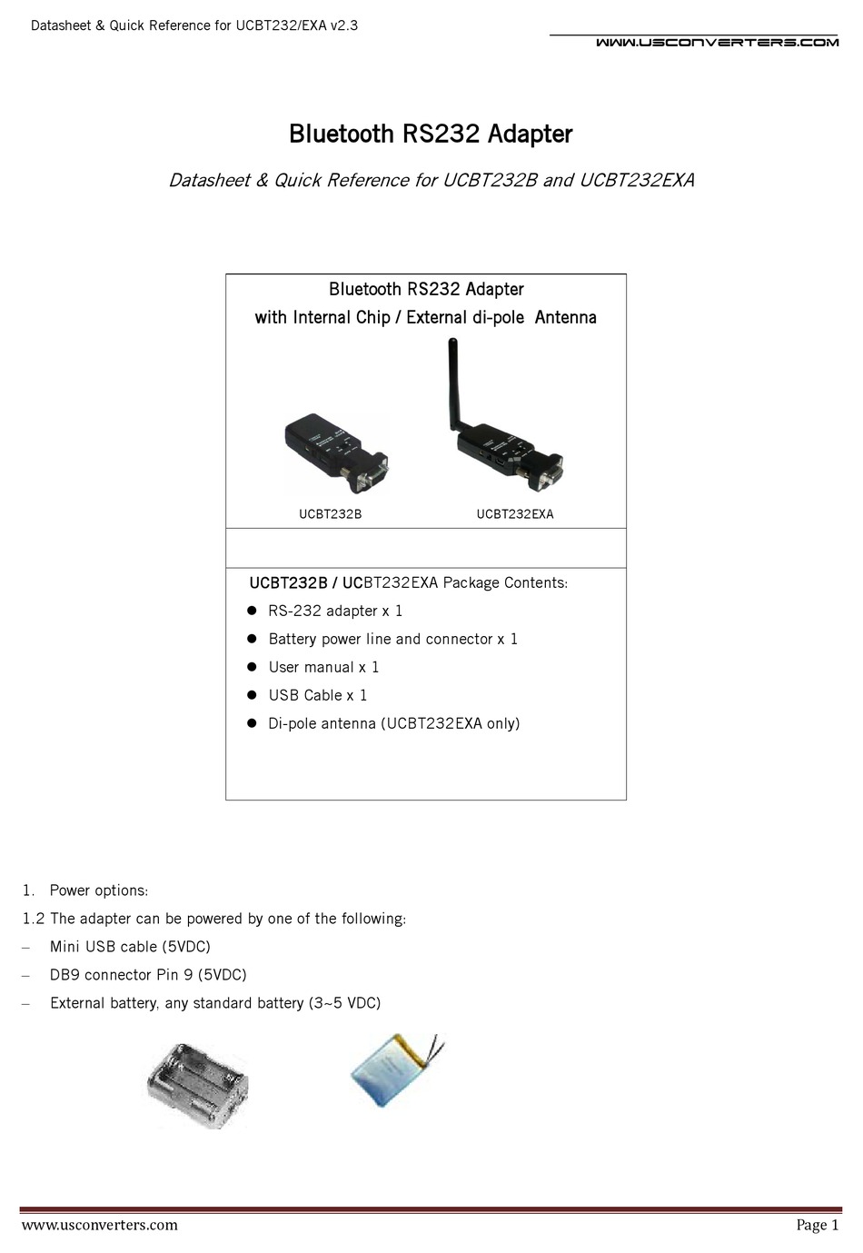 U.S. CONVERTERS UCBT232B DATASHEET & QUICK REFERENCE Pdf Download
