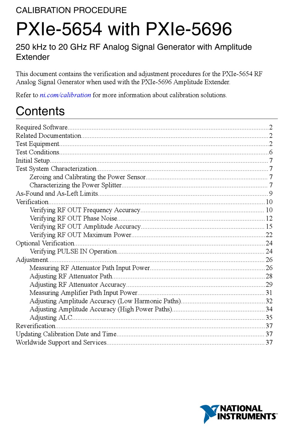 NATIONAL INSTRUMENTS PXIE5654 CALIBRATION PROCEDURE Pdf Download