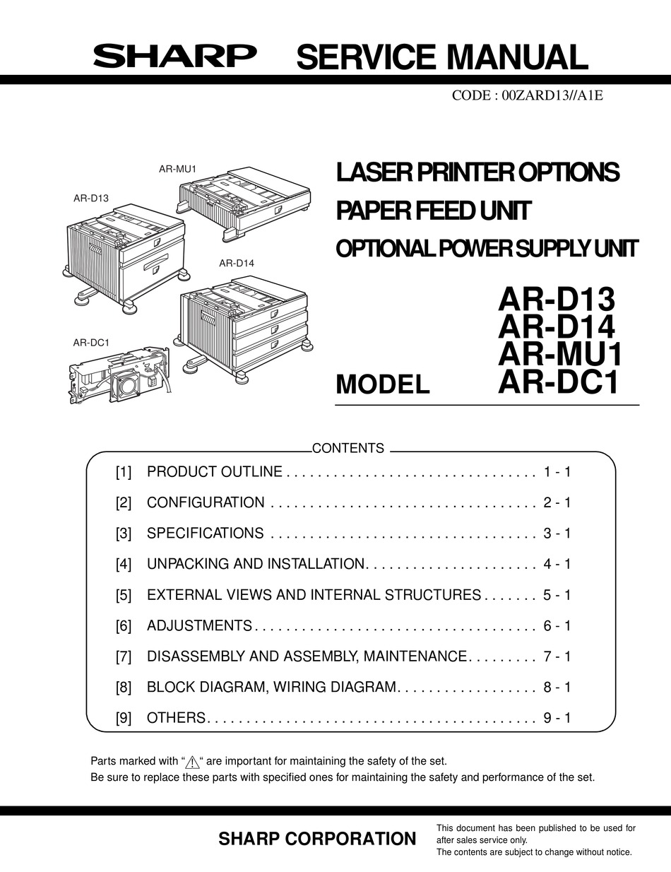 SHARP ARDC1 SERVICE MANUAL Pdf Download ManualsLib