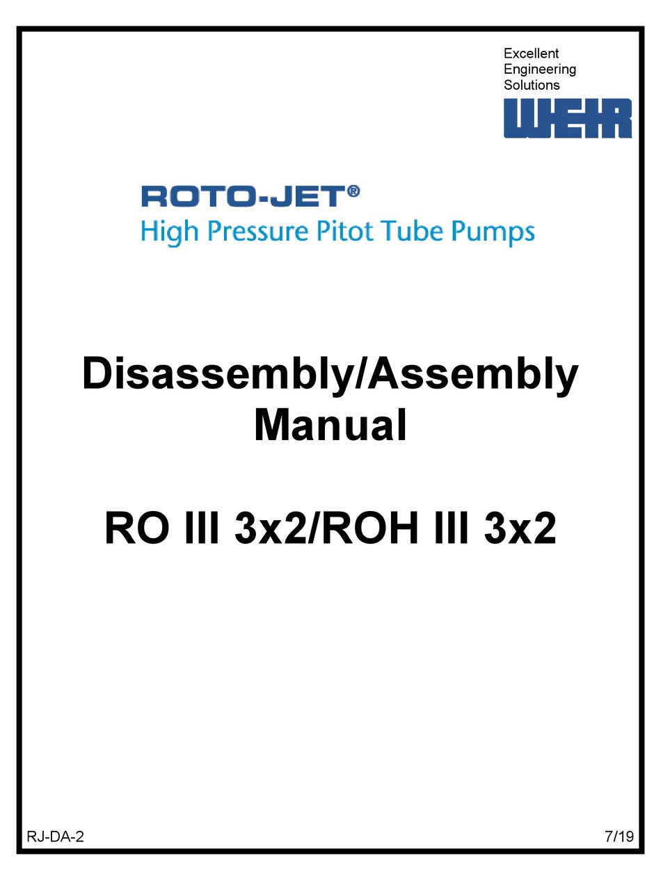 WEIR ROTOJET RO III 3X2 DISASSEMBLYASSEMBLY MANUAL Pdf Download