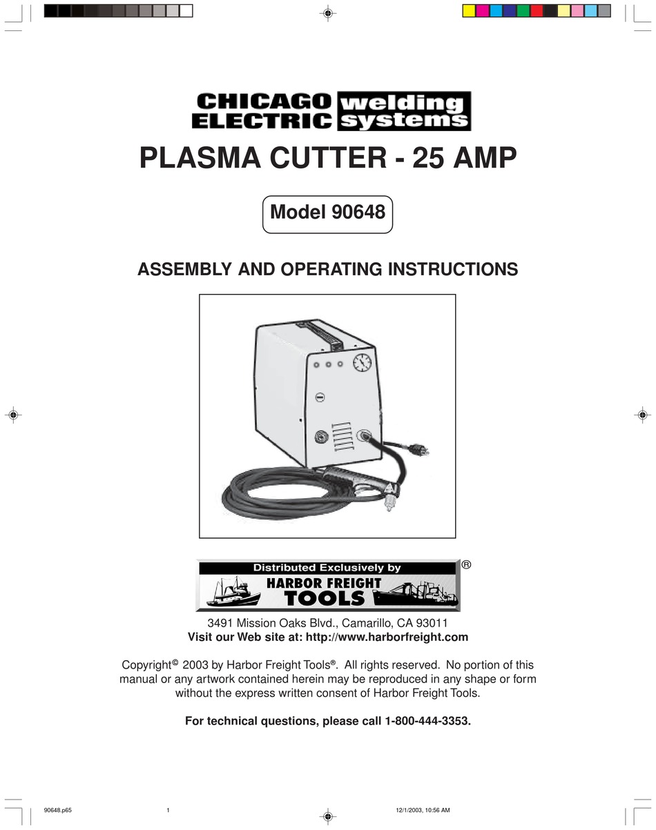 CHICAGO ELECTRIC 90648 ASSEMBLY AND OPERATING INSTRUCTIONS MANUAL Pdf