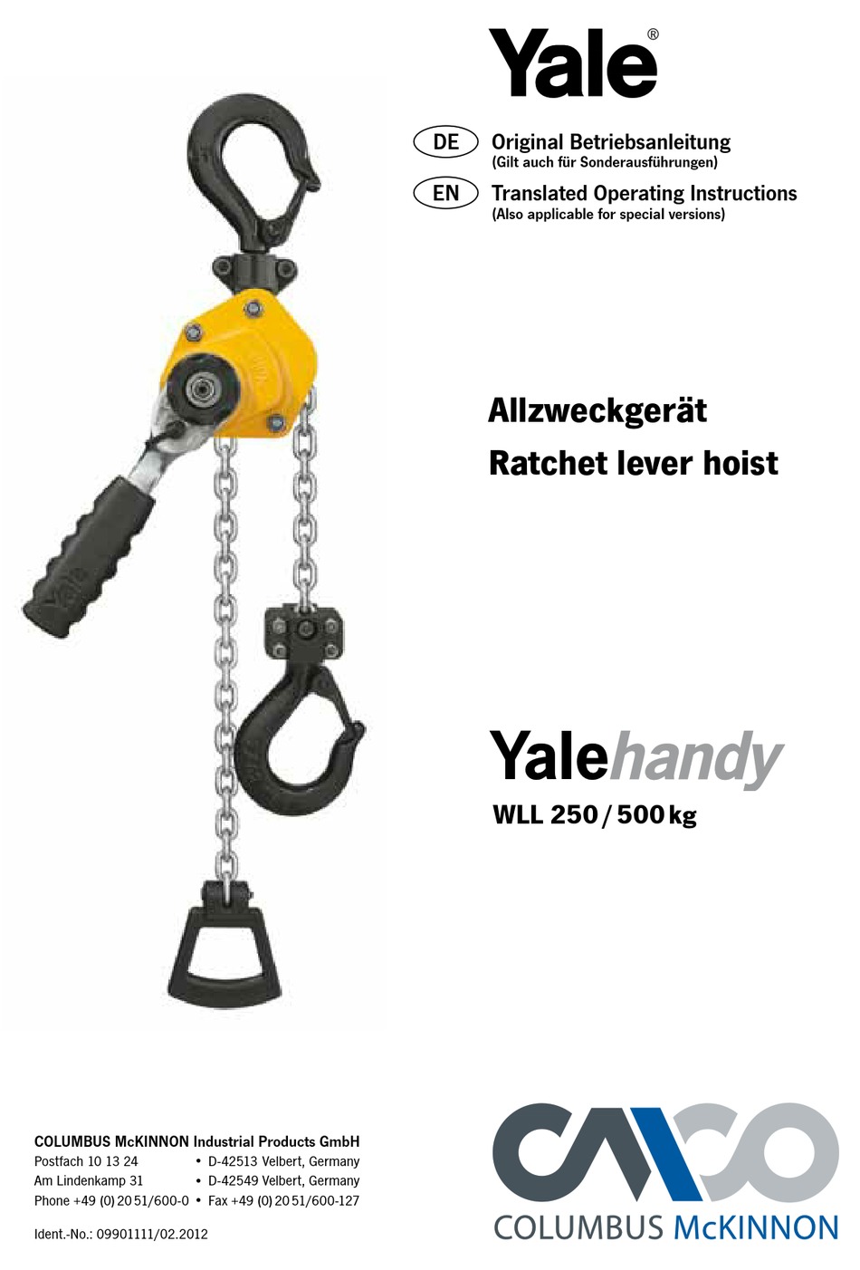 COLUMBUS MCKINNON YALEHANDY 250 TRANSLATED OPERATING INSTRUCTIONS Pdf