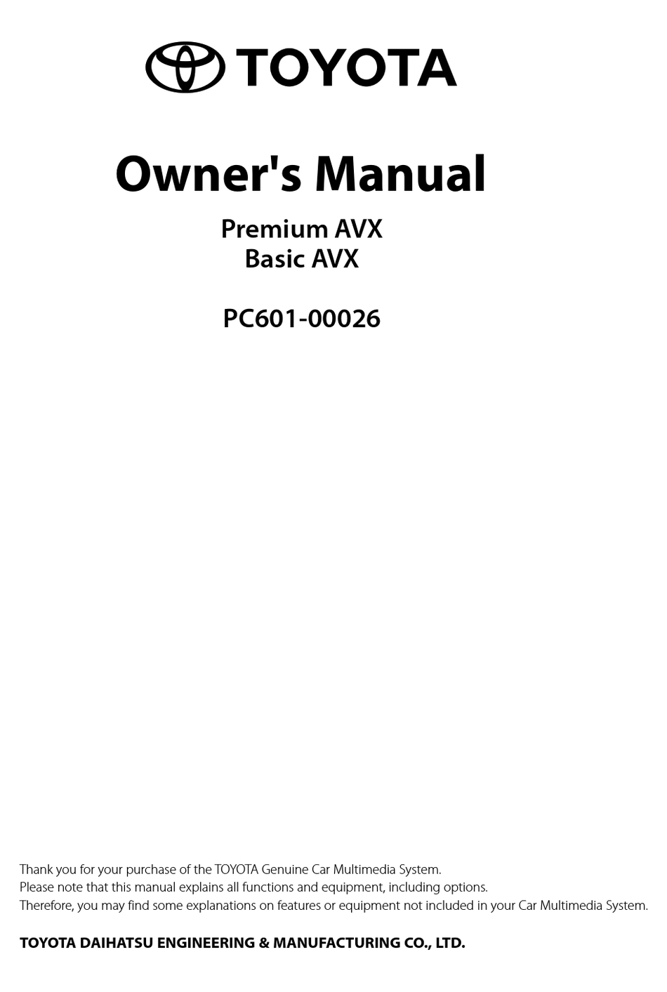 Toyota Premium Avx Owner S Manual Pdf Download Manualslib