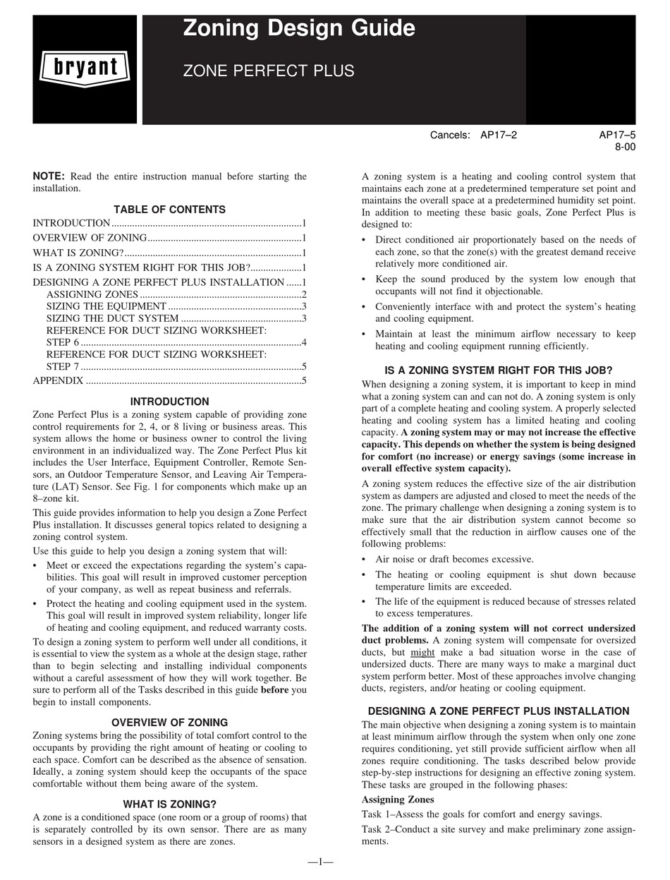 BRYANT ZONE PERFECT PLUS ZONING DESIGN MANUAL Pdf Download | ManualsLib