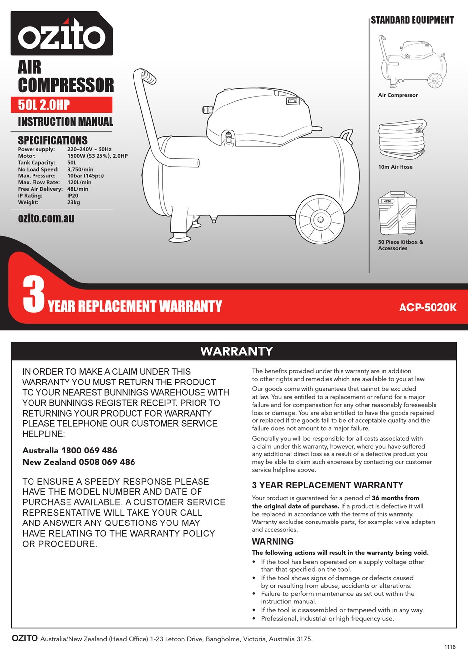 Image of Ozito ACP-5020K air compressor