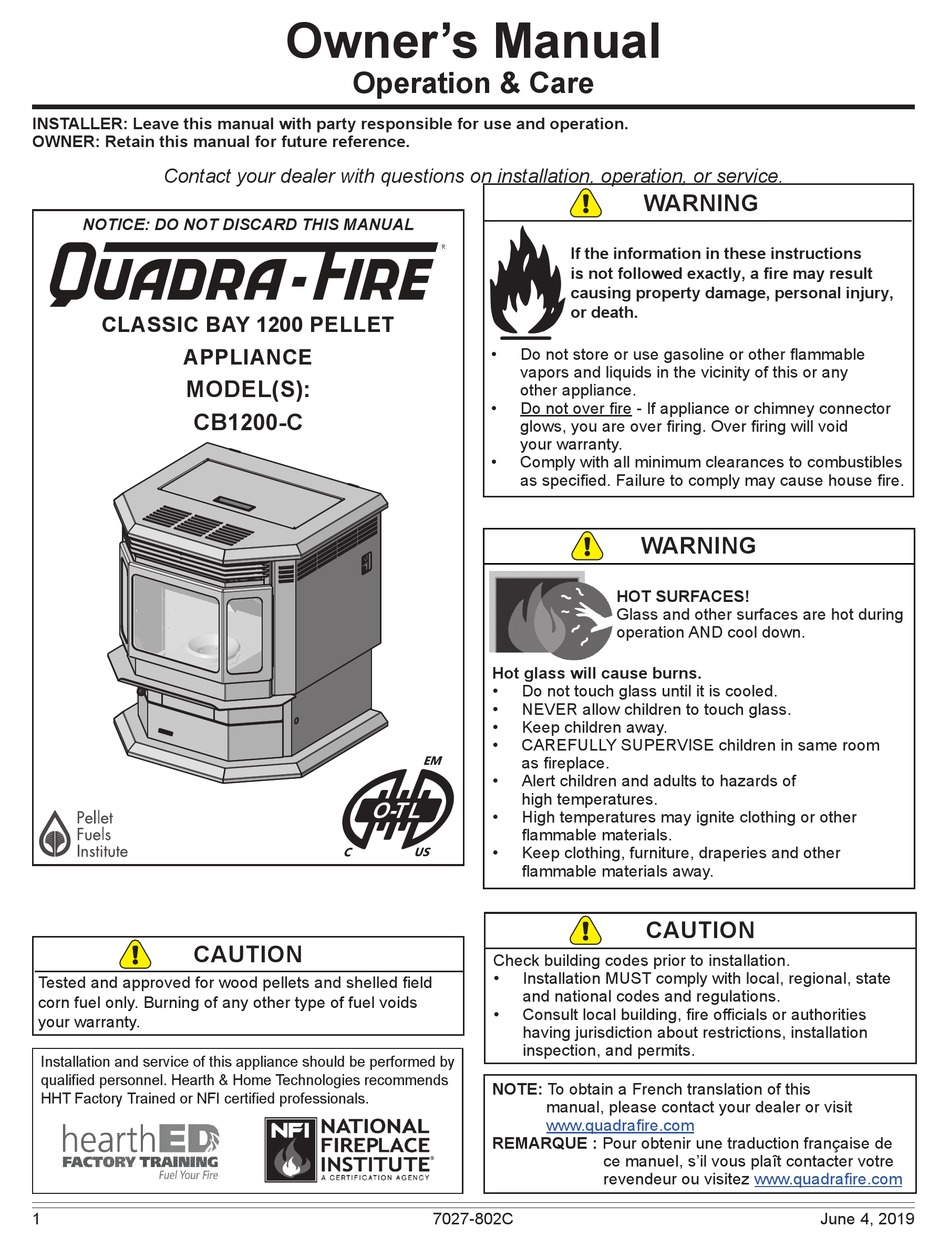 QUADRAFIRE CLASSIC BAY 1200 OWNER