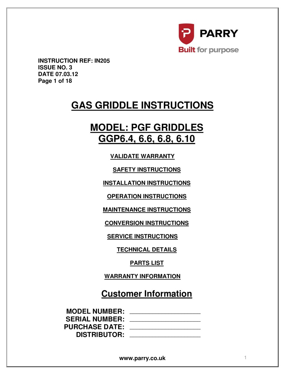 PARRY GGP6.4 INSTRUCTIONS MANUAL Pdf Download ManualsLib