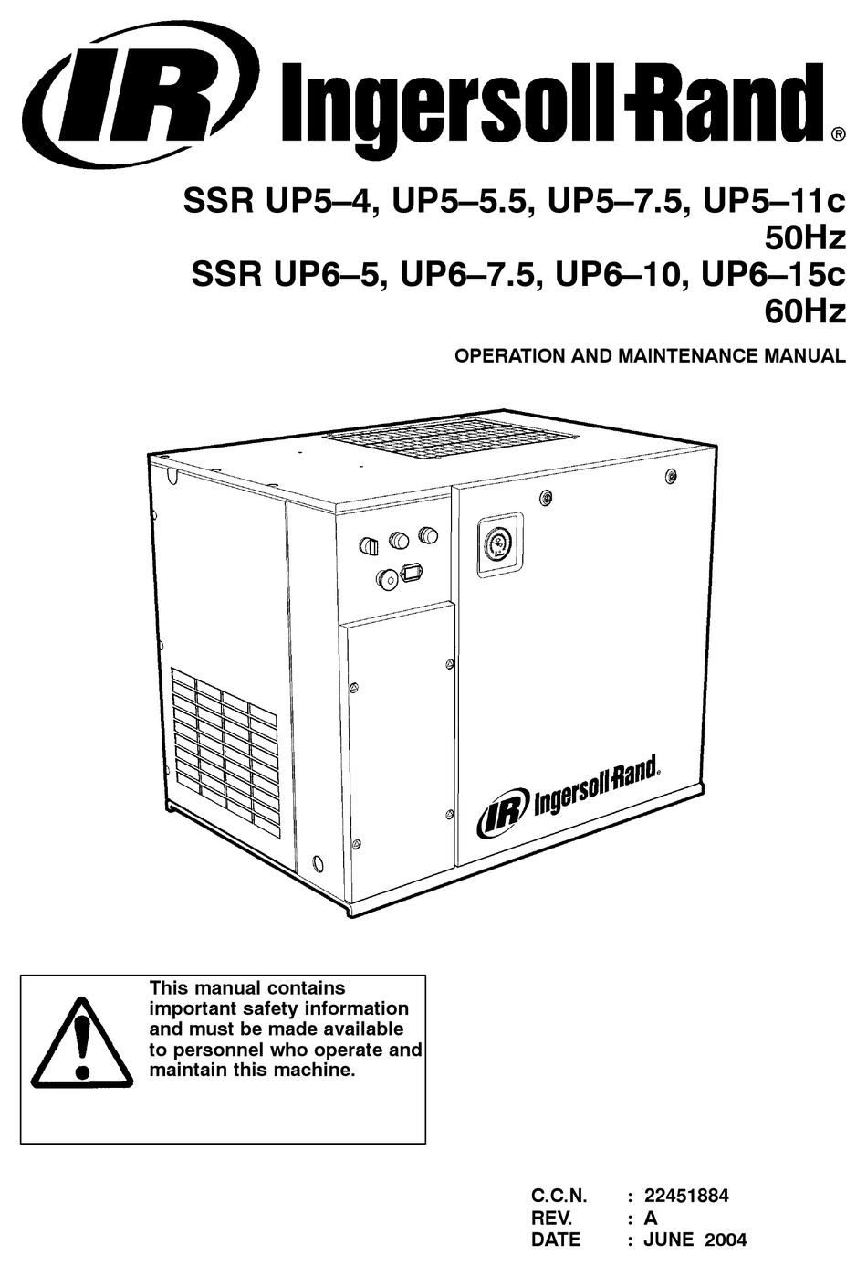 INGERSOLL-RAND SSR UP5-4 OPERATION AND MAINTENANCE MANUAL Pdf Download