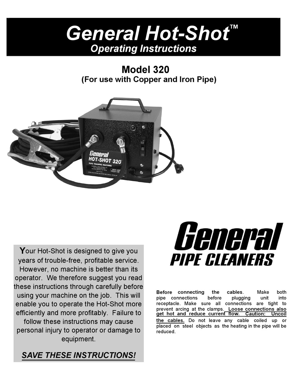 GENERAL PIPE CLEANERS HOT-SHOT 320 OPERATING INSTRUCTIONS Pdf Download .
