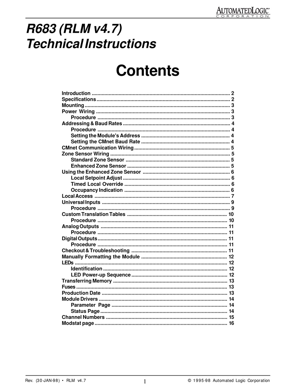 Automated Logic Thermostat User Manual