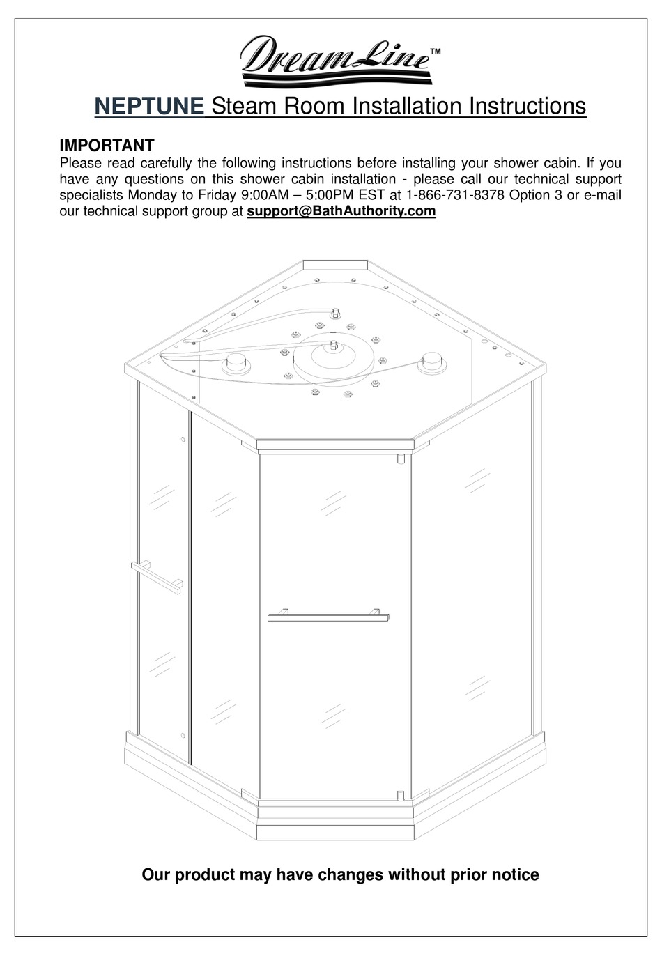 BATH AUTHORITY DREAMLINE NEPTUNE INSTALLATION INSTRUCTIONS MANUAL Pdf