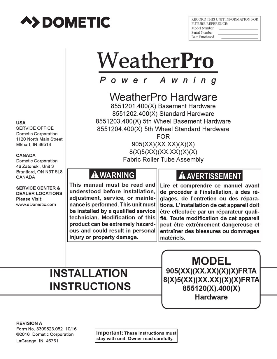 weatherpro awning manual