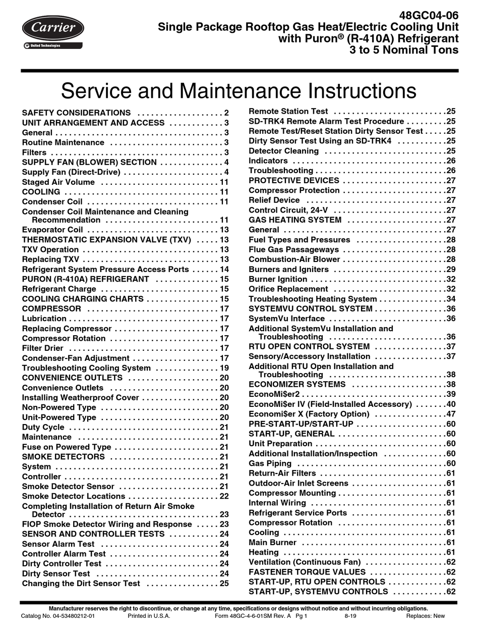 CARRIER 48GC04 SERVICE AND MAINTENANCE INSTRUCTIONS Pdf Download