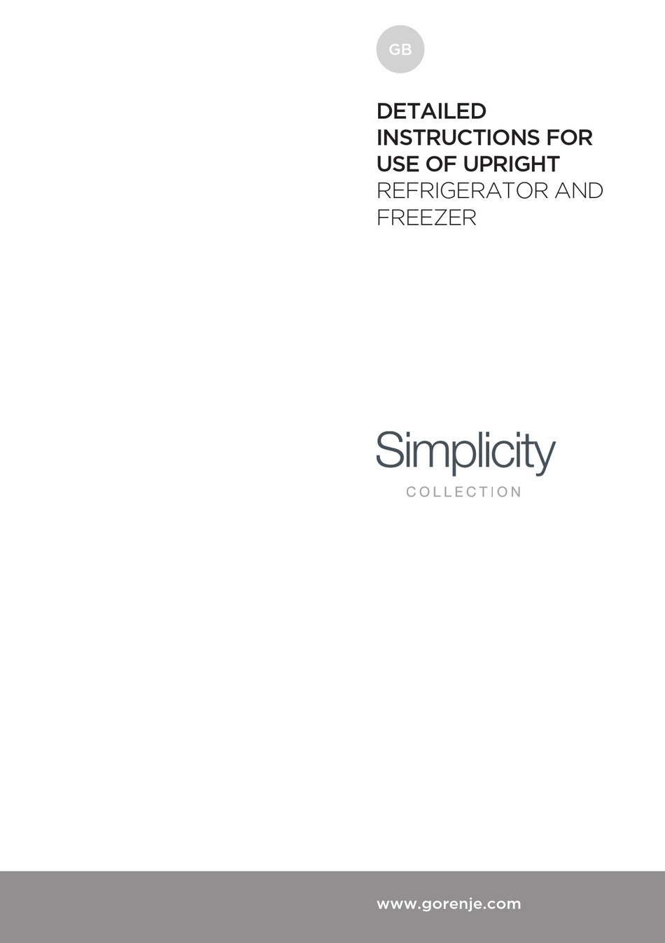GORENJE SIMPLICITY SERIES DETAILED INSTRUCTIONS FOR USE Pdf Download