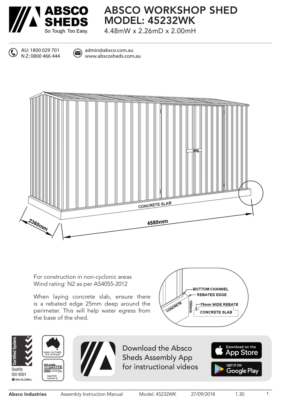 ABSCO SHEDS 45232WK ASSEMBLY & INSTRUCTION MANUAL Pdf Download ManualsLib