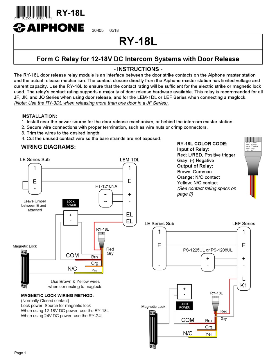 AIPHONE RY-18L INSTRUCTIONS Pdf Download ManualsLib