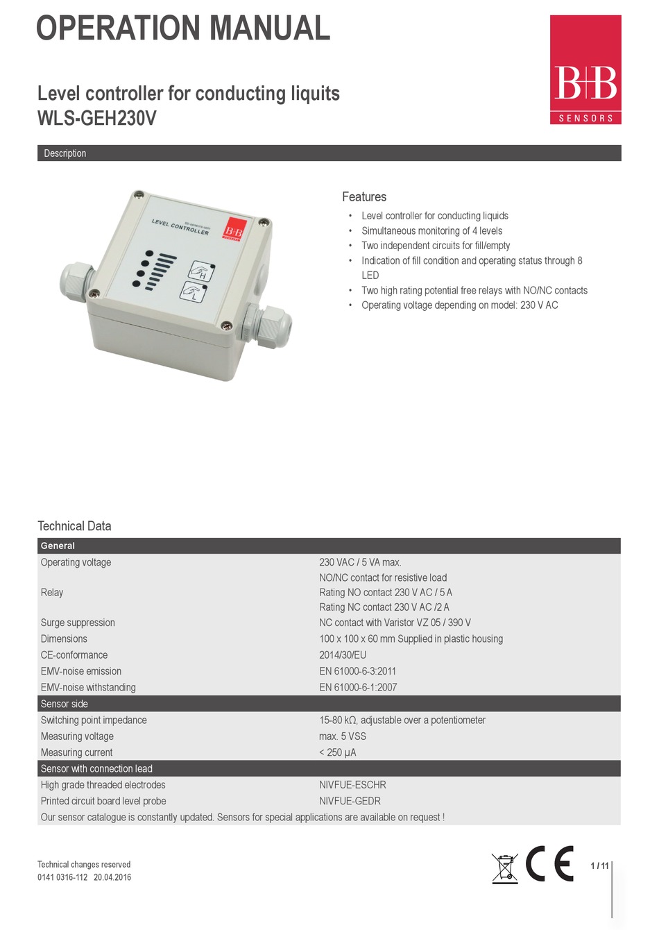 B+B WLS-GEH230V OPERATION MANUAL Pdf Download | ManualsLib