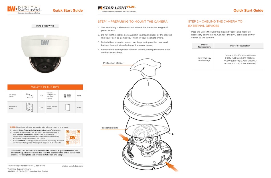 DIGITAL WATCHDOG DWCD3563WTIR QUICK START MANUAL Pdf Download ManualsLib