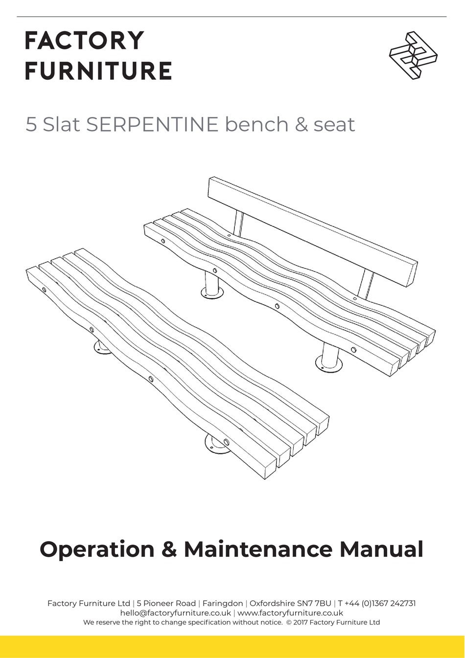 FACTORY FURNITURE 5 SLAT SERPENTINE OPERATION & MAINTENANCE MANUAL Pdf