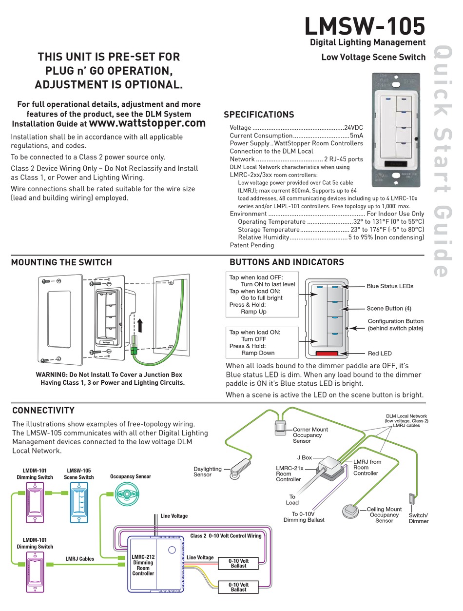 WATTSTOPPER LMSW-105 QUICK START MANUAL Pdf Download | ManualsLib Emergency Lighting Wiring Diagram ManualsLib