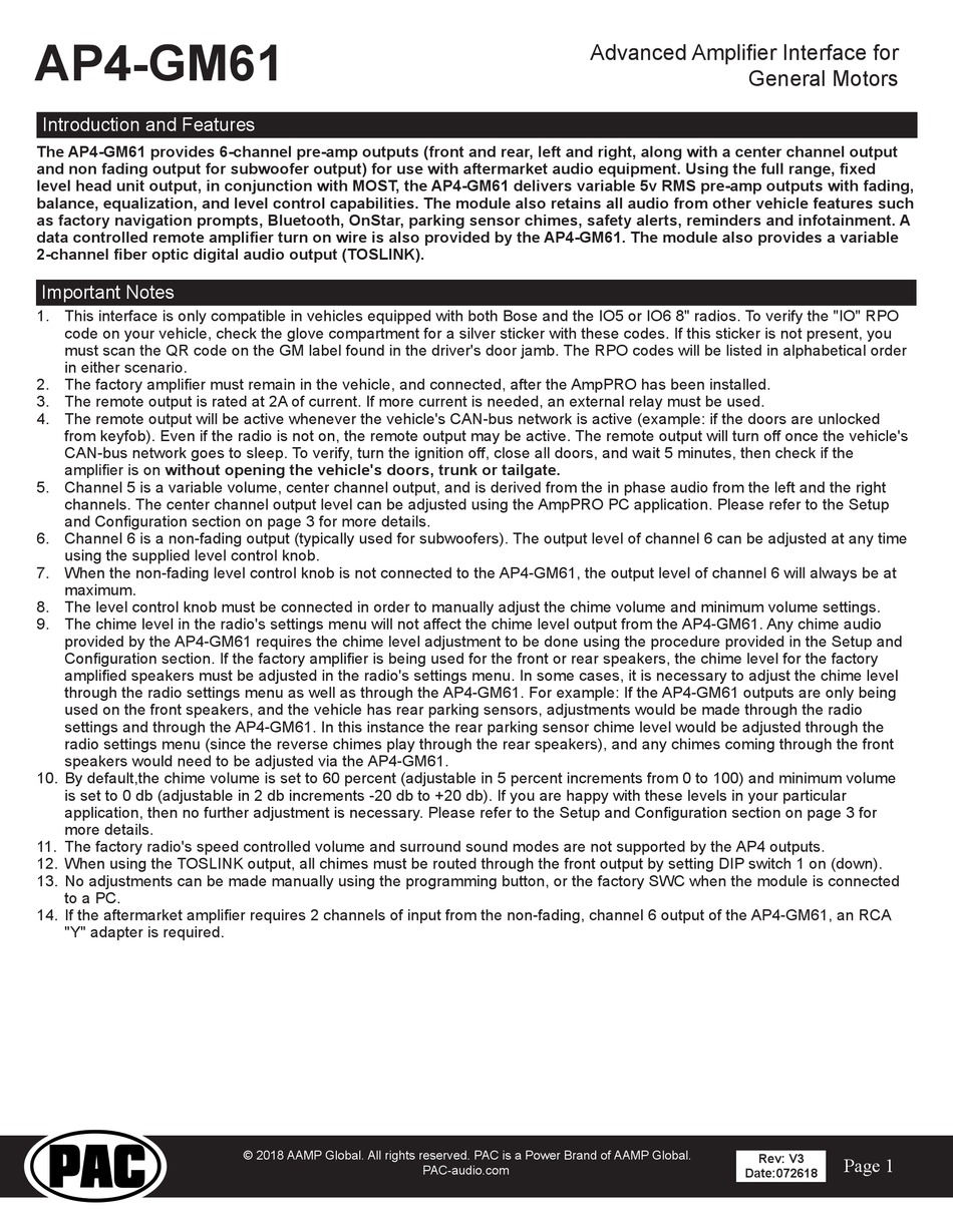 AAMP GLOBAL PAC AP4GM61 MANUAL Pdf Download ManualsLib