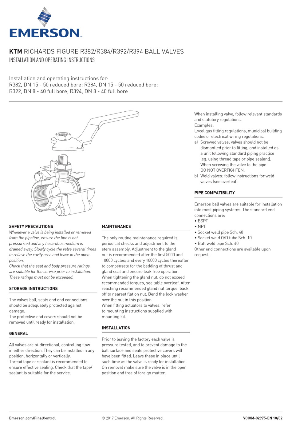 EMERSON KTM RICHARDS FIGURE R384 INSTALLATION AND OPERATING