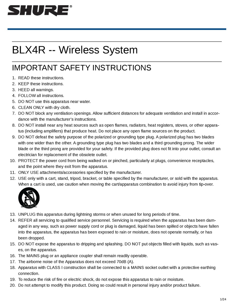 Shure blx4r quick start manual pdf download manualslib