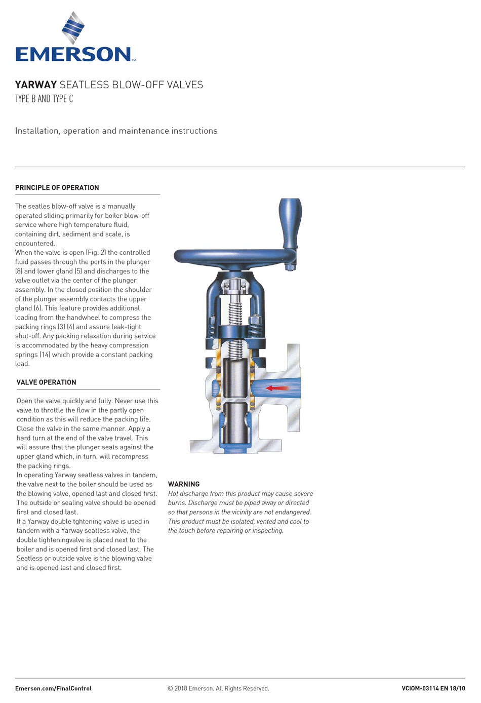 EMERSON YARWAY B INSTALLATION, OPERATION AND MAINTENANCE INSTRUCTIONS