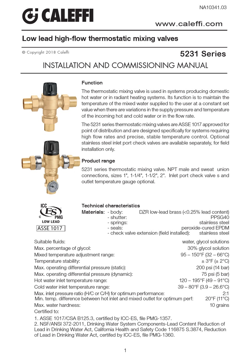 CALEFFI 5231 SERIES INSTALLATION AND COMMISSIONING MANUAL Pdf Download ManualsLib