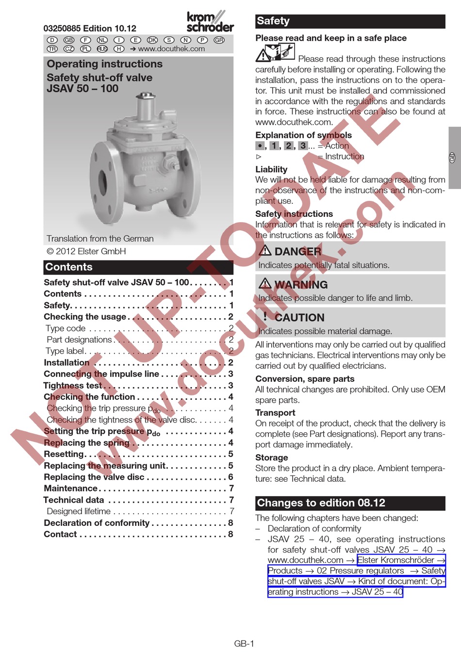 KROM SCHRODER JSAV 50 OPERATING INSTRUCTIONS MANUAL Pdf Download ManuaLib