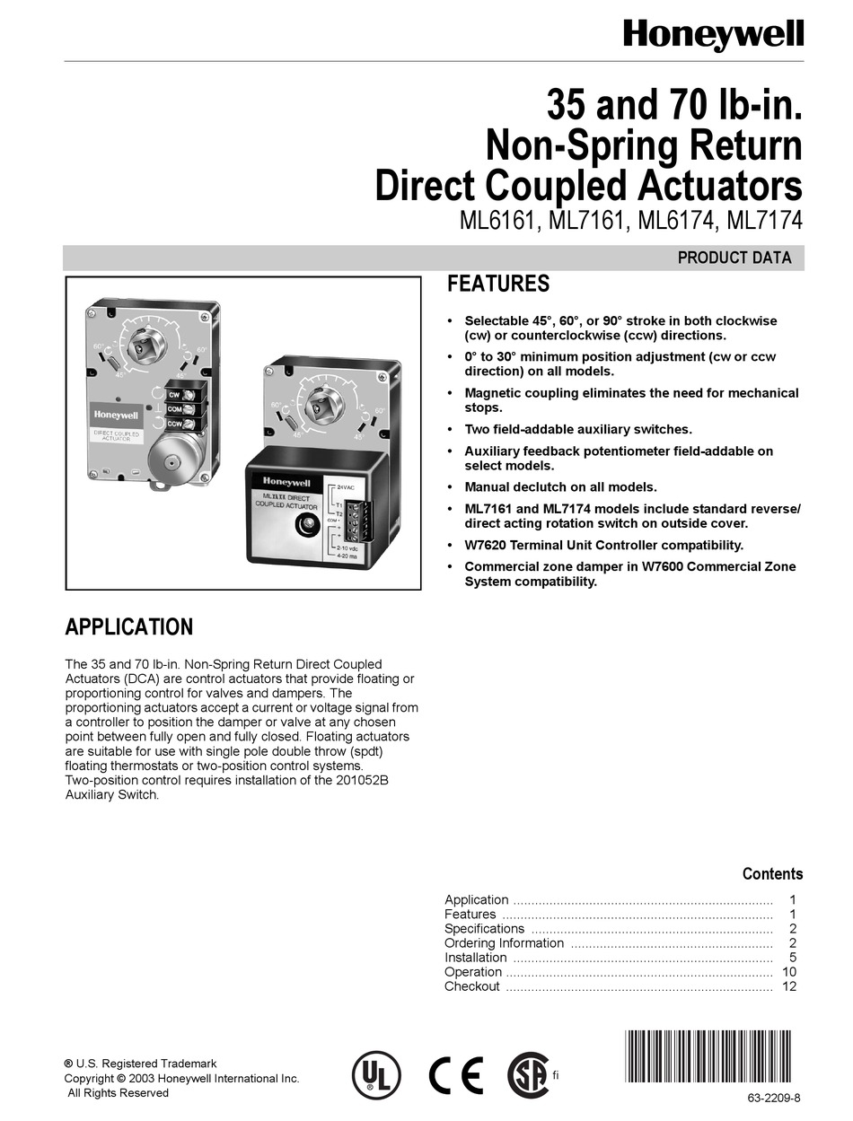 ML6161A2009/C ml6161-1 Honeywell Direct Coupled Actuator 