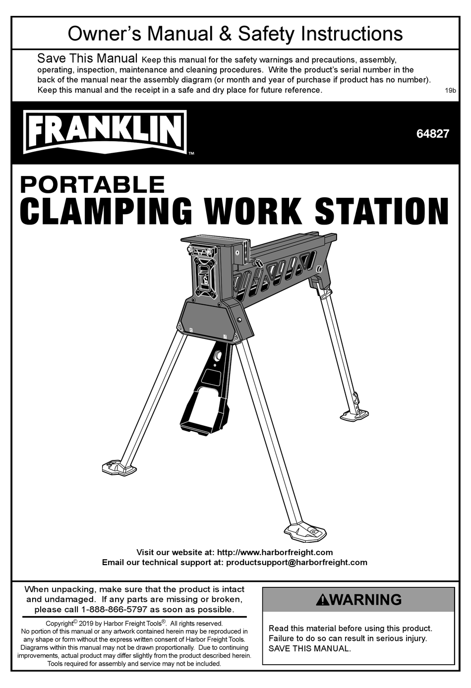 HARBOR FREIGHT TOOLS FRANKLIN SERIES OWNER'S MANUAL & SAFETY