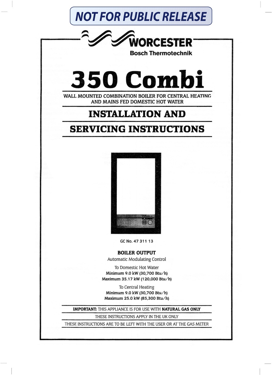 WORCESTER 350 COMBI INSTALLATION AND SERVICING INSTRUCTIONS Pdf