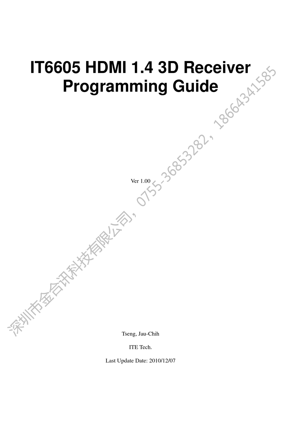ITE IT6605 PROGRAMMING MANUAL Pdf Download ManualsLib