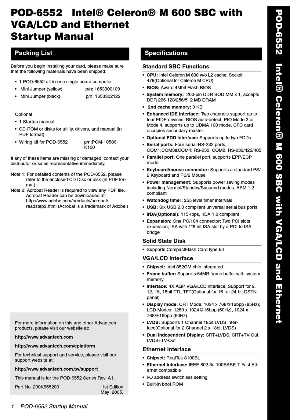 advantech-pod-6552-startup-manual-pdf-download-manualslib