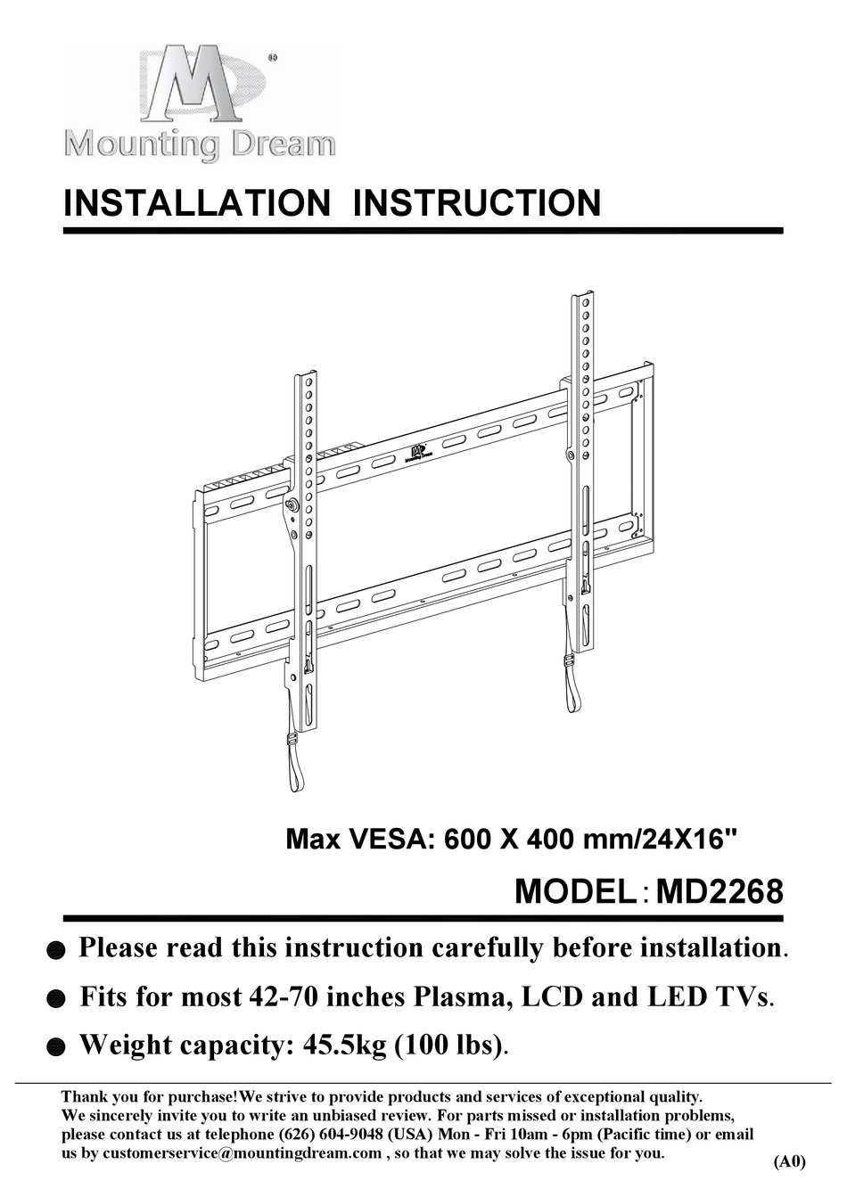 MOUNTING DREAM MD2268 INSTALLATION INSTRUCTION Pdf Download ManualsLib