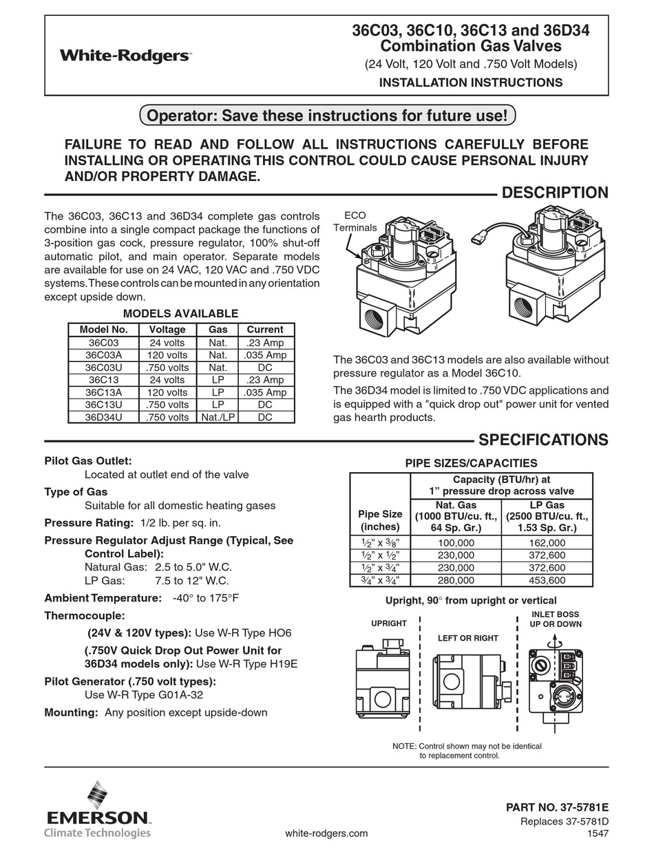 WHITE RODGERS 36C03 SERIES INSTALLATION INSTRUCTIONS MANUAL Pdf Download | ManualsLib