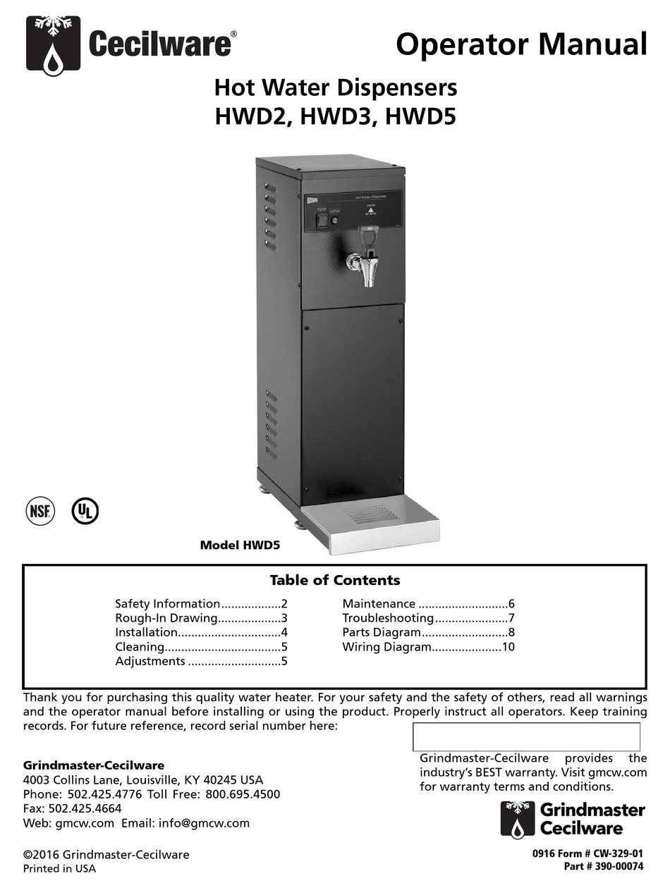 Hwd Series Hot Water Dispensers - Grindmaster