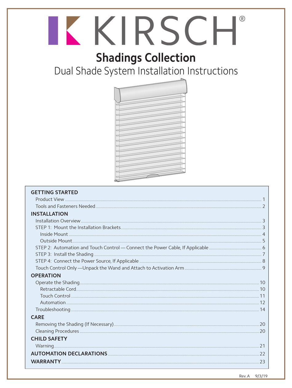 KIRSCH SHADINGS SERIES INSTALLATION INSTRUCTIONS MANUAL Pdf Download ManualsLib