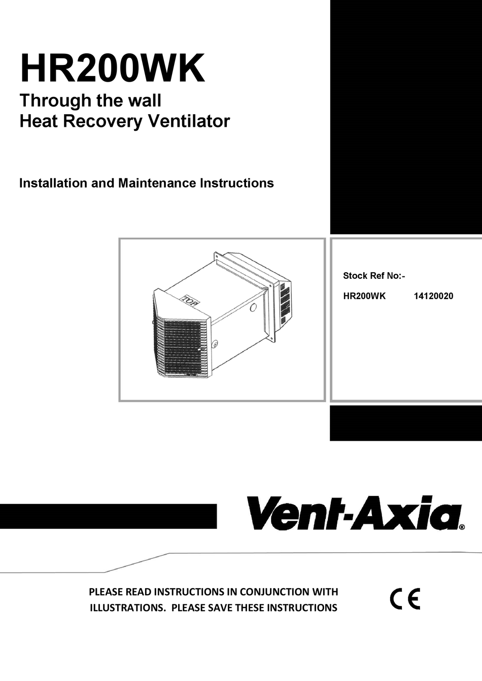 VENTAXIA HR200WK INSTALLATION AND MAINTENANCE INSTRUCTIONS MANUAL Pdf