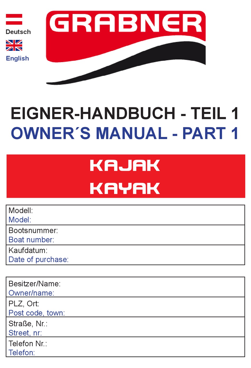GRABNER KAYAK SERIES OWNER'S MANUAL Pdf Download ManualsLib