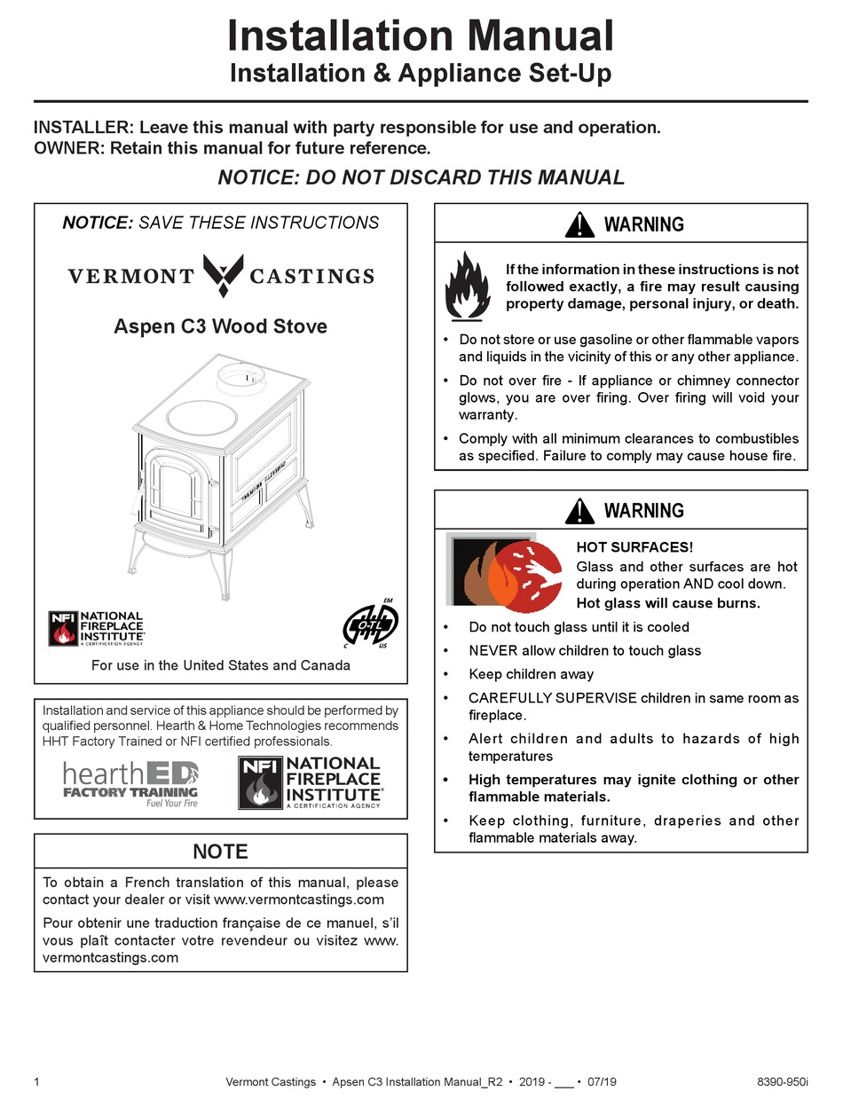 VERMONT CASTINGS ASPEN C3 INSTALLATION MANUAL Pdf Download | ManualsLib