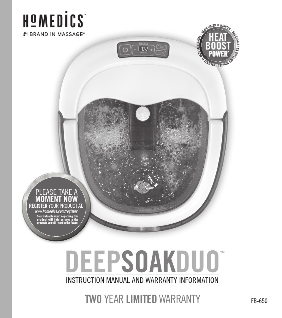 Homedics Deepsoakduo Fb 650 Instruction Manual And Warranty Information Pdf Download Manualslib