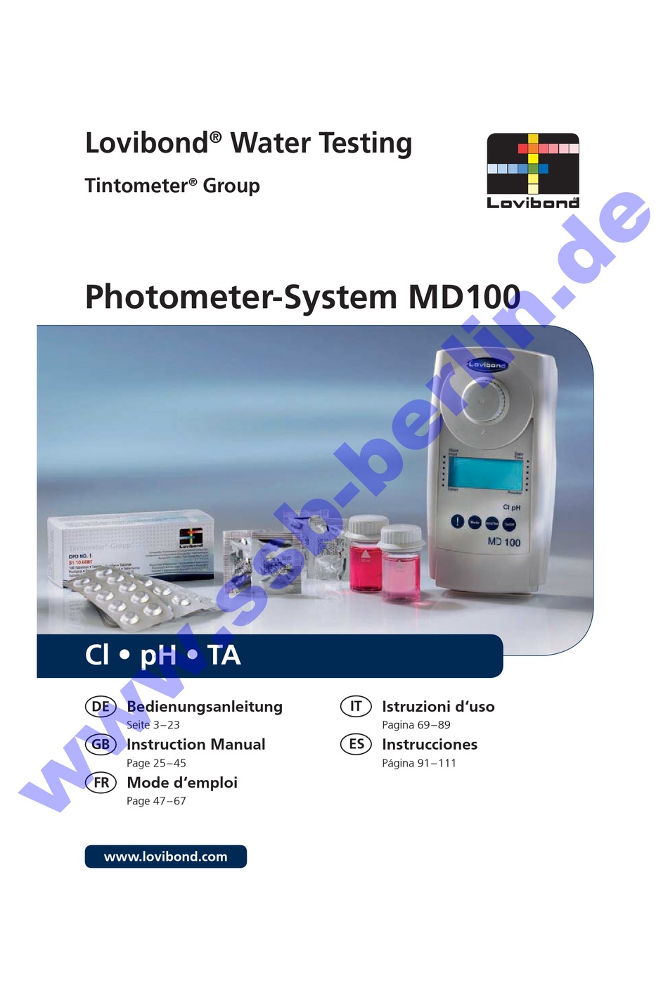 TINTOMETER LOVIBOND MD100 INSTRUCTION MANUAL Pdf Download ManualsLib