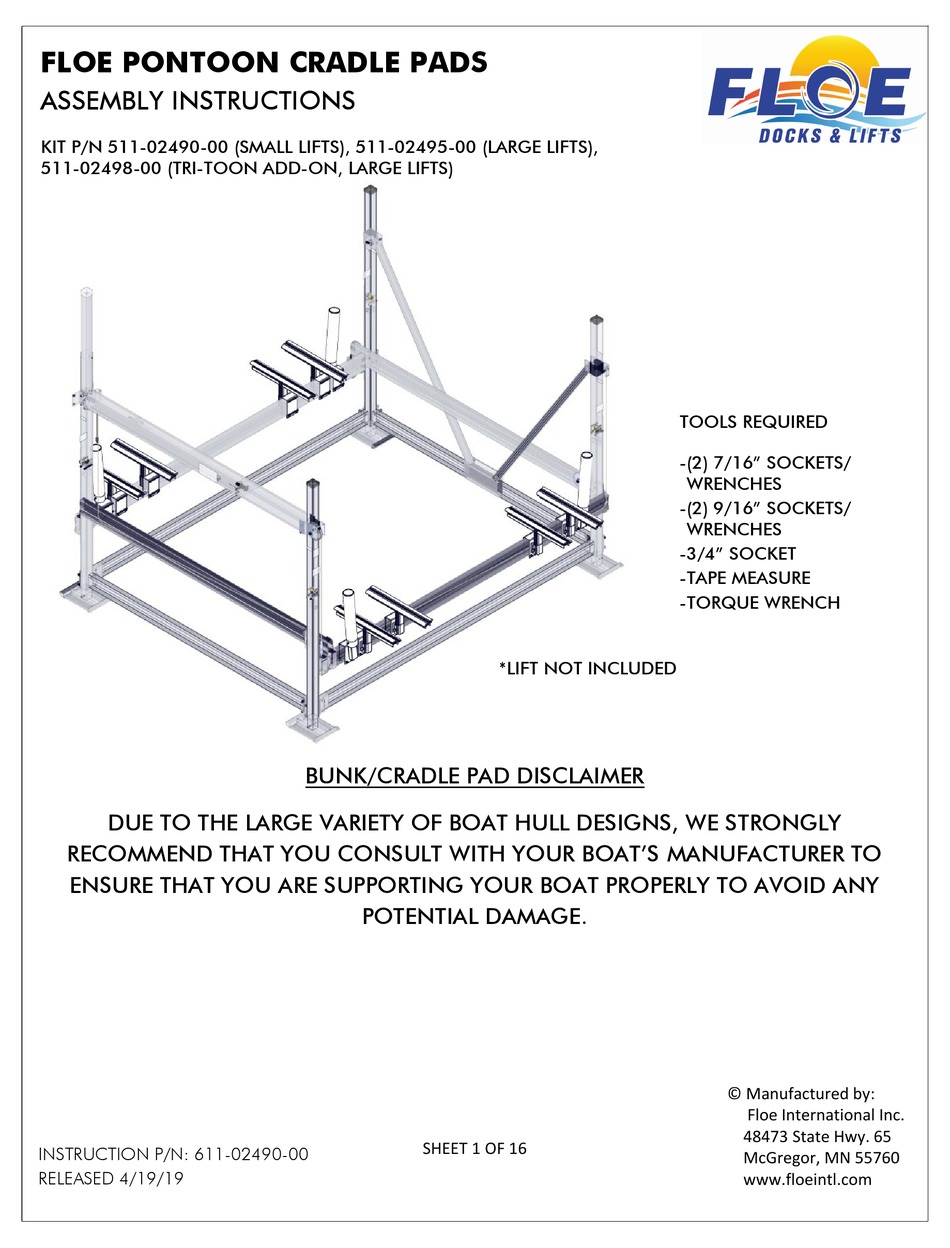 Floe Pontoon Cradle Pads Assembly Instructions Manual Pdf Download Manualslib