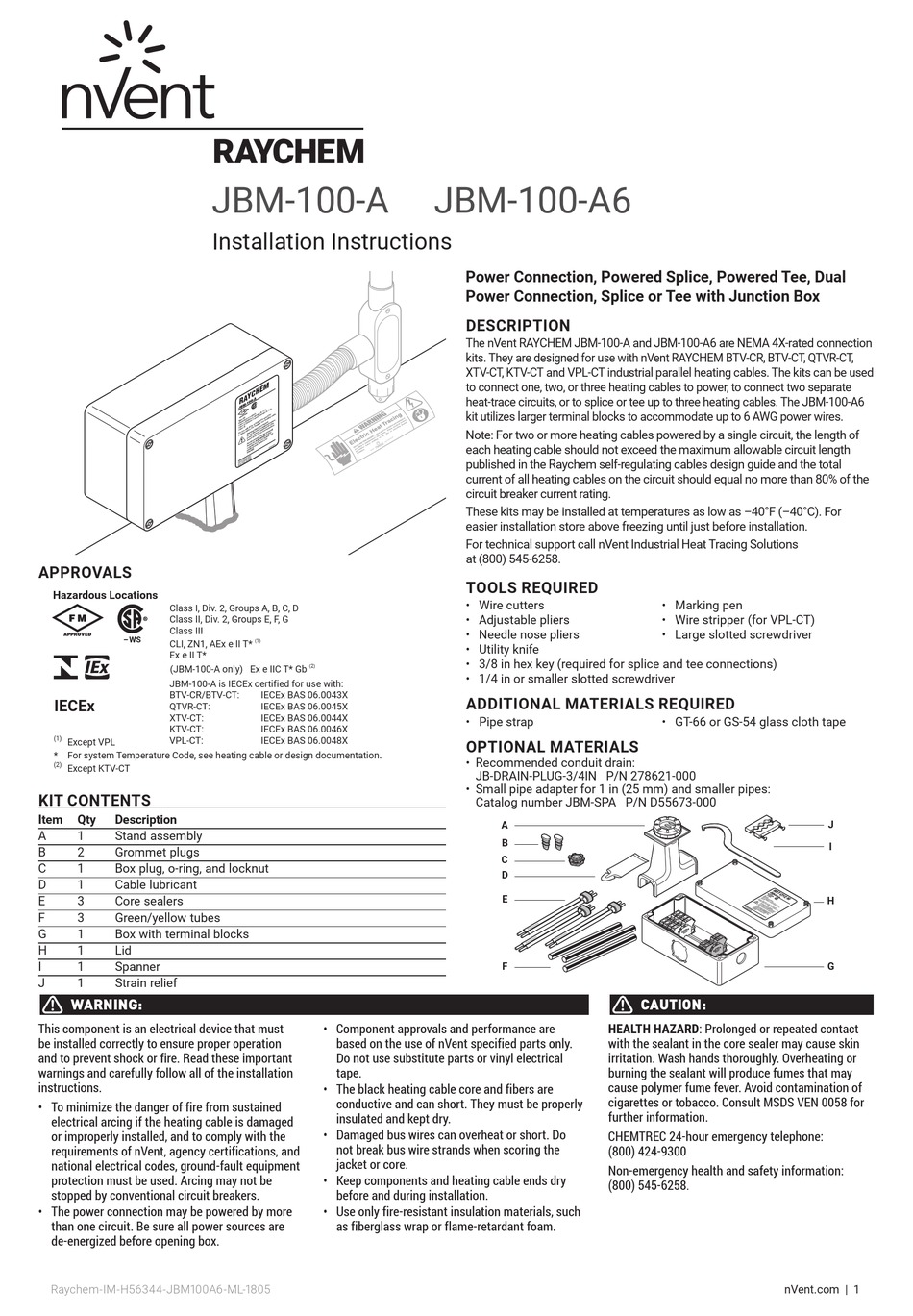 Nvent Raychem Jbm 100 A Installation Instructions Manual Pdf Download Manualslib